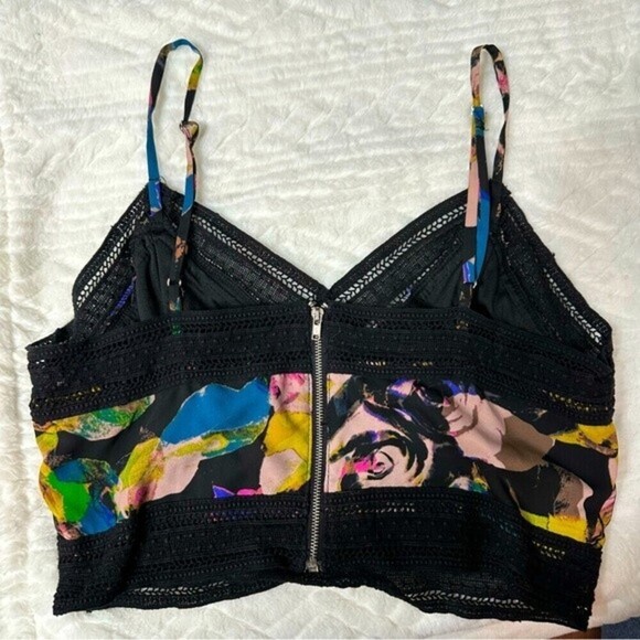 Anthropologie ASTR Floral Print‎ Women’s Crop Cami Lace Trim Back Zipper - Picture 4 of 12